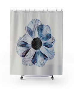Blue Pressed Flower Botanical Shower Curtain, Floral Shower Curtain, Bathroom Art, Unique Shower Curtain
