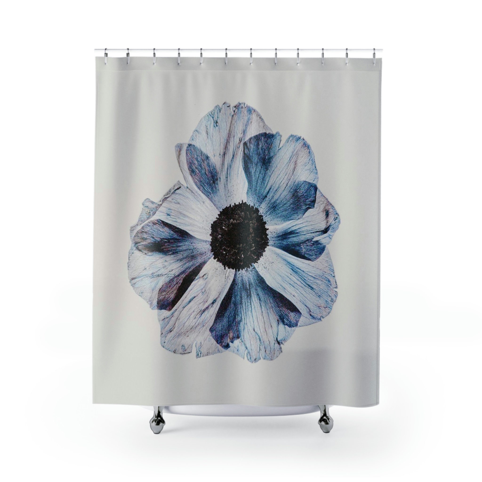 Blue Pressed Flower Botanical Shower Curtain, Floral Shower Curtain, Bathroom Art, Unique Shower Curtain