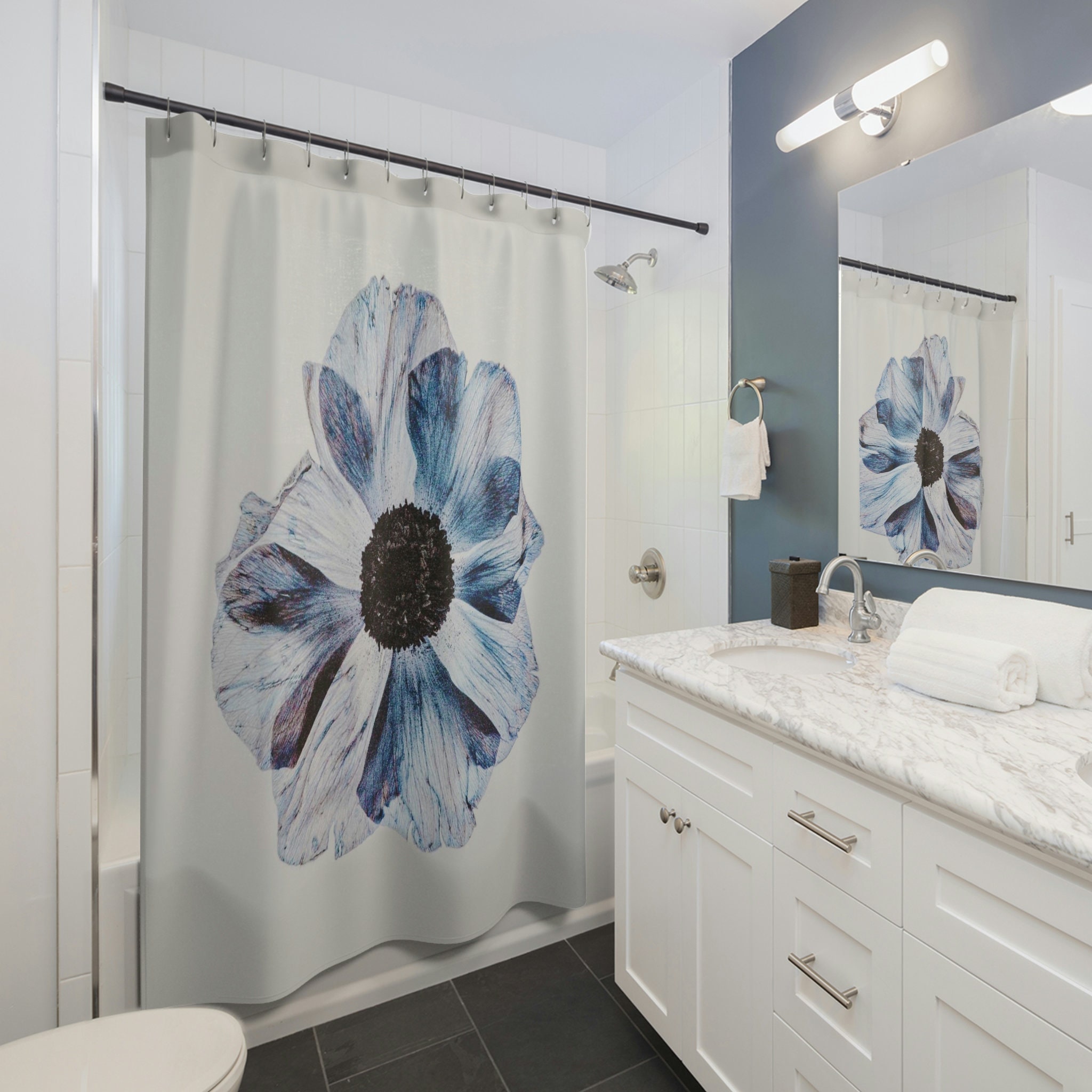 Blue Pressed Flower Botanical Shower Curtain, Floral Shower Curtain, Bathroom Art, Unique Shower Curtain - Image 2