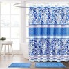 Blue Purple Boho Fabric Shower Curtain, Floral Damask Geometric Border Design, Bathroom Decor