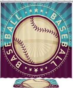 Blue Purple Sport Ball Waterproof Shower Curtain For Bathroom