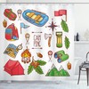 Blue Red Camping Lifestyle Equipment Boat Compass Map Ax Tent Tourism Illustration Camper Shower Curtain