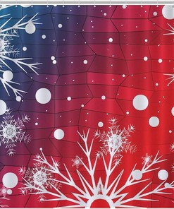 Blue Red Christmas Snowflakes Shower Curtain, Festive Bathroom Decoration Fabric Waterproof Curtain 