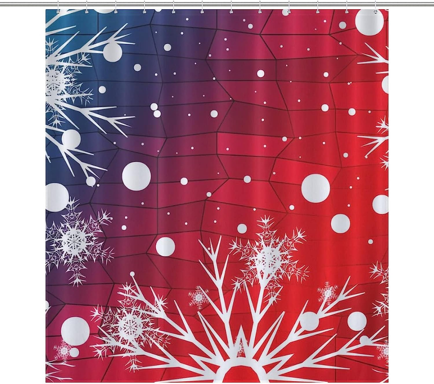 Blue Red Christmas Snowflakes Shower Curtain, Festive Bathroom Decoration Fabric Waterproof Curtain