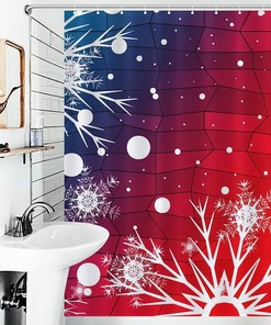 Blue Red Christmas Snowflakes Shower Curtain, Festive Bathroom Decoration Fabric Waterproof Curtain