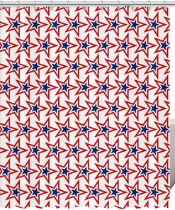 Blue Red Stars Pattern Usa Shower Curtain, Patriotic Bathroom Decoration