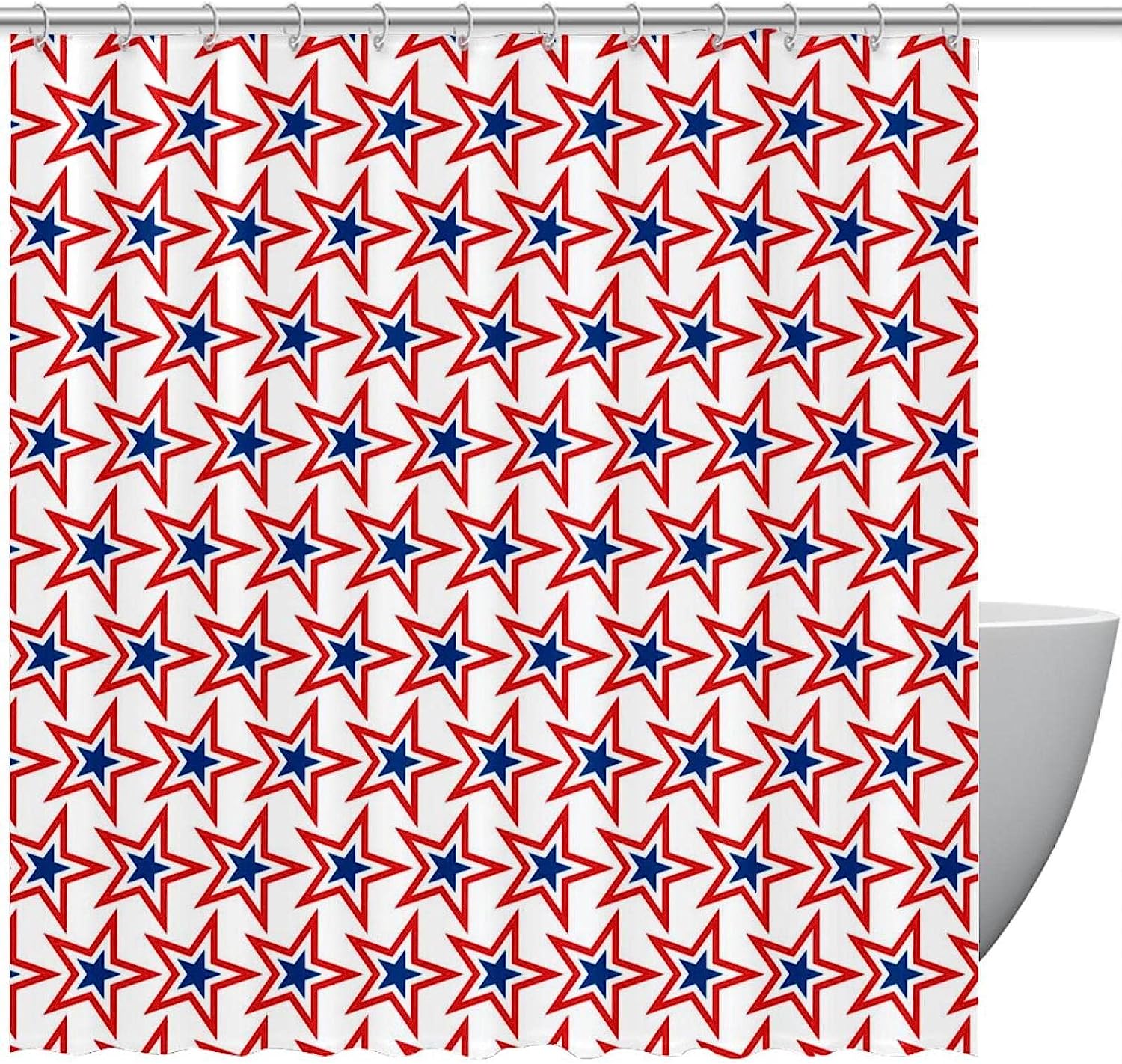 Blue Red Stars Pattern Usa Shower Curtain, Patriotic Bathroom Decoration