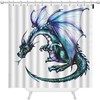 Blue Reptile Winged Dragon Shower Curtain Modern Animal Bathroom Accessories Washable
