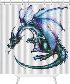 Blue Reptile Winged Dragon Shower Curtain Modern Animal Bathroom Accessories Washable