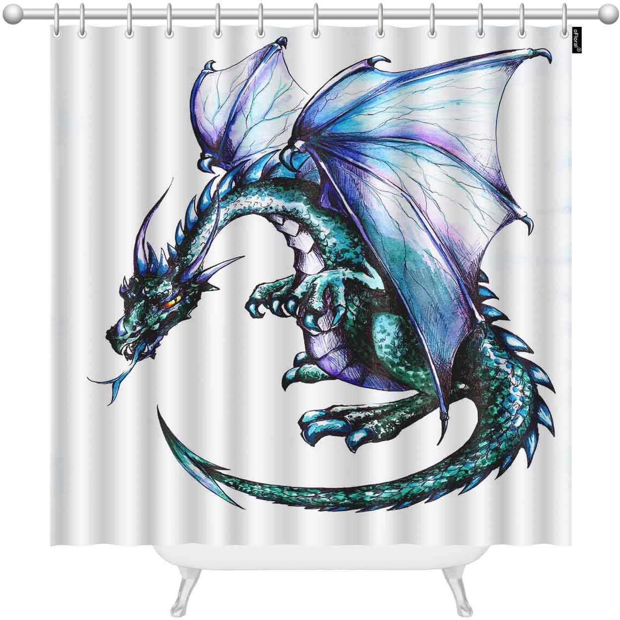 Blue Reptile Winged Dragon Shower Curtain Modern Animal Bathroom Accessories Washable