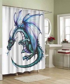 Blue Reptile Winged Dragon Shower Curtain Modern Animal Bathroom Accessories Washable