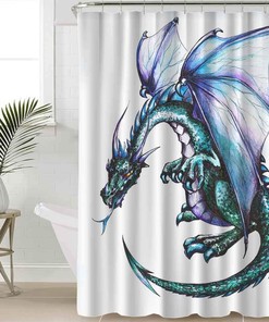 Blue Reptile Winged Dragon Shower Curtain Modern Animal Bathroom Accessories Washable