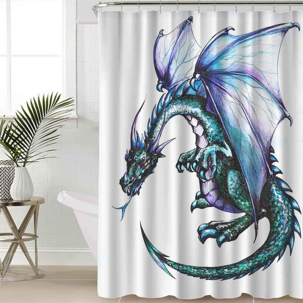 Blue Reptile Winged Dragon Shower Curtain Modern Animal Bathroom Accessories Washable