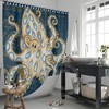 Blue Ring Octopus Tentacles Ink Art Vintage Map Shower Curtain, Bathroom Curtain