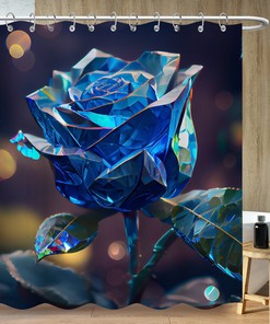 Blue Rose Botanical Shower Curtain, Modern 3D Theme Style, Minimalist Bath Decor