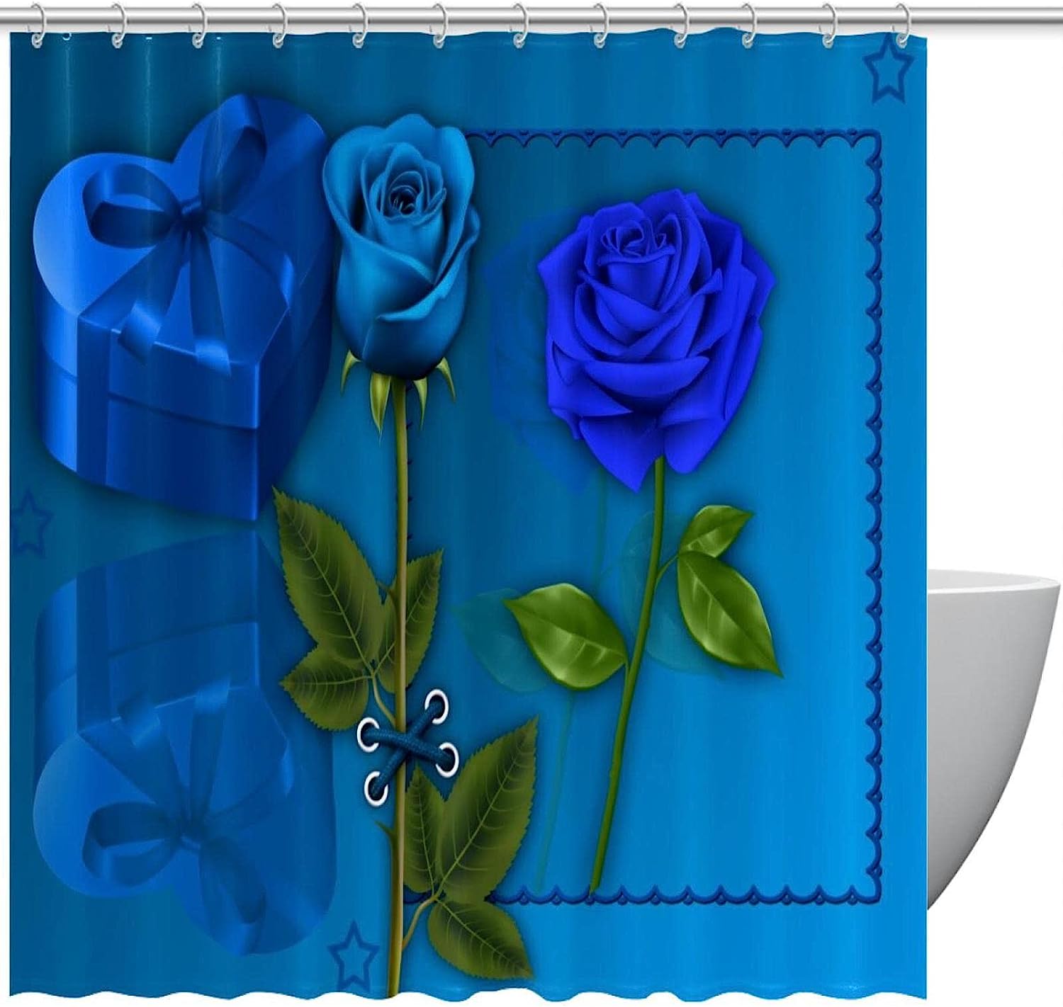 Blue Rose Vintage Shower Curtains for Bathroom