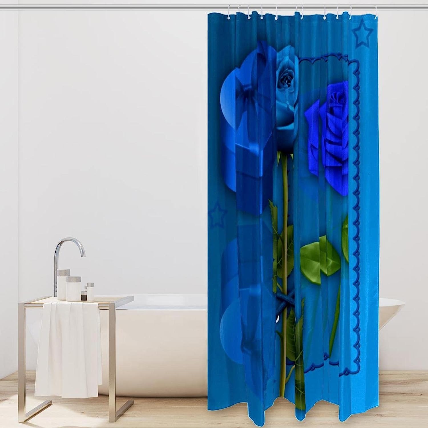Blue Rose Vintage Shower Curtains for Bathroom