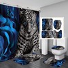Blue Rose and Leopard Unique Shower Curtain - Animal Print Bathroom Decor