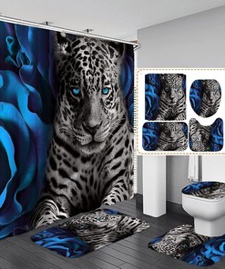 Blue Rose and Leopard Unique Shower Curtain - Animal Print Bathroom Decor