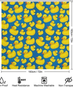 Blue Rubber Duck Shower Curtain, Waterproof with Metal Grommets