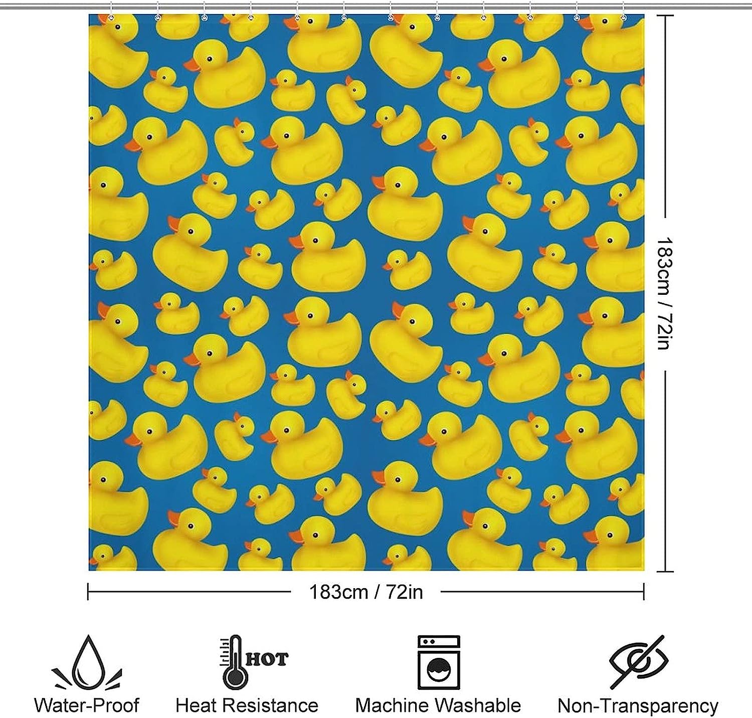 Blue Rubber Duck Shower Curtain, Waterproof with Metal Grommets