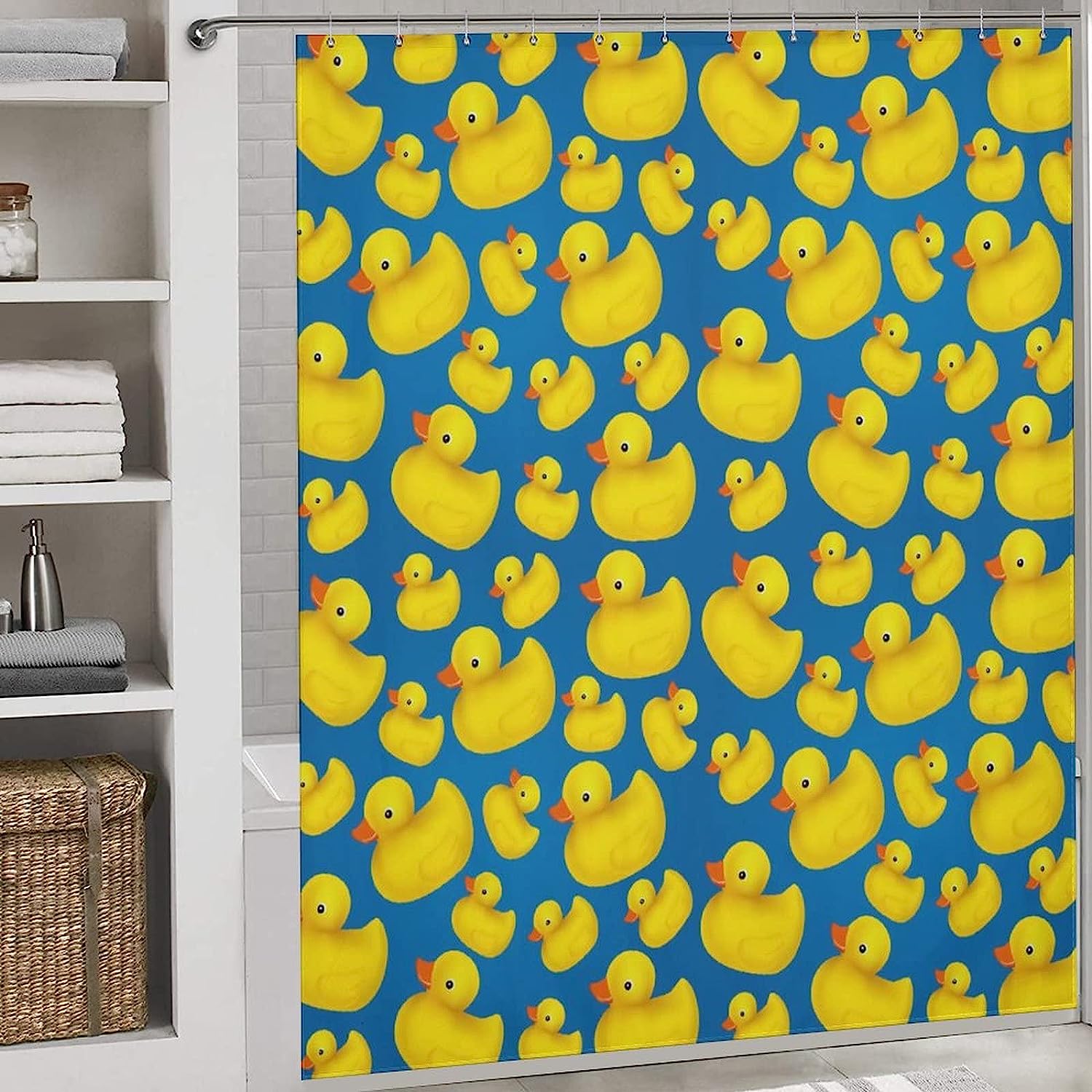 Blue Rubber Duck Shower Curtain, Waterproof with Metal Grommets