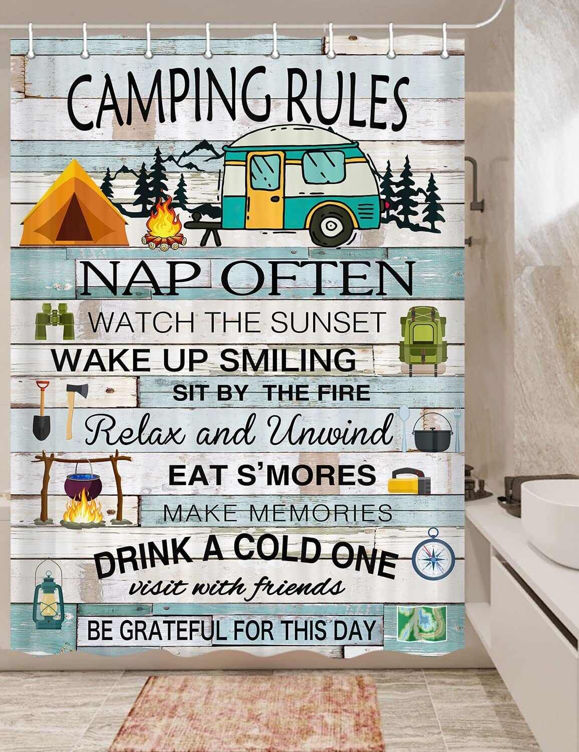 Blue Rules Waterproof Small Shower Curtain For Camper Bathroom