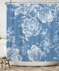 Blue Rustic Rose Peony Flower Retro Floral Renaiss Shower Curtain for Bathroom Decor