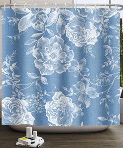 Blue Rustic Rose Peony Flower Retro Floral Renaiss Shower Curtain for Bathroom Decor