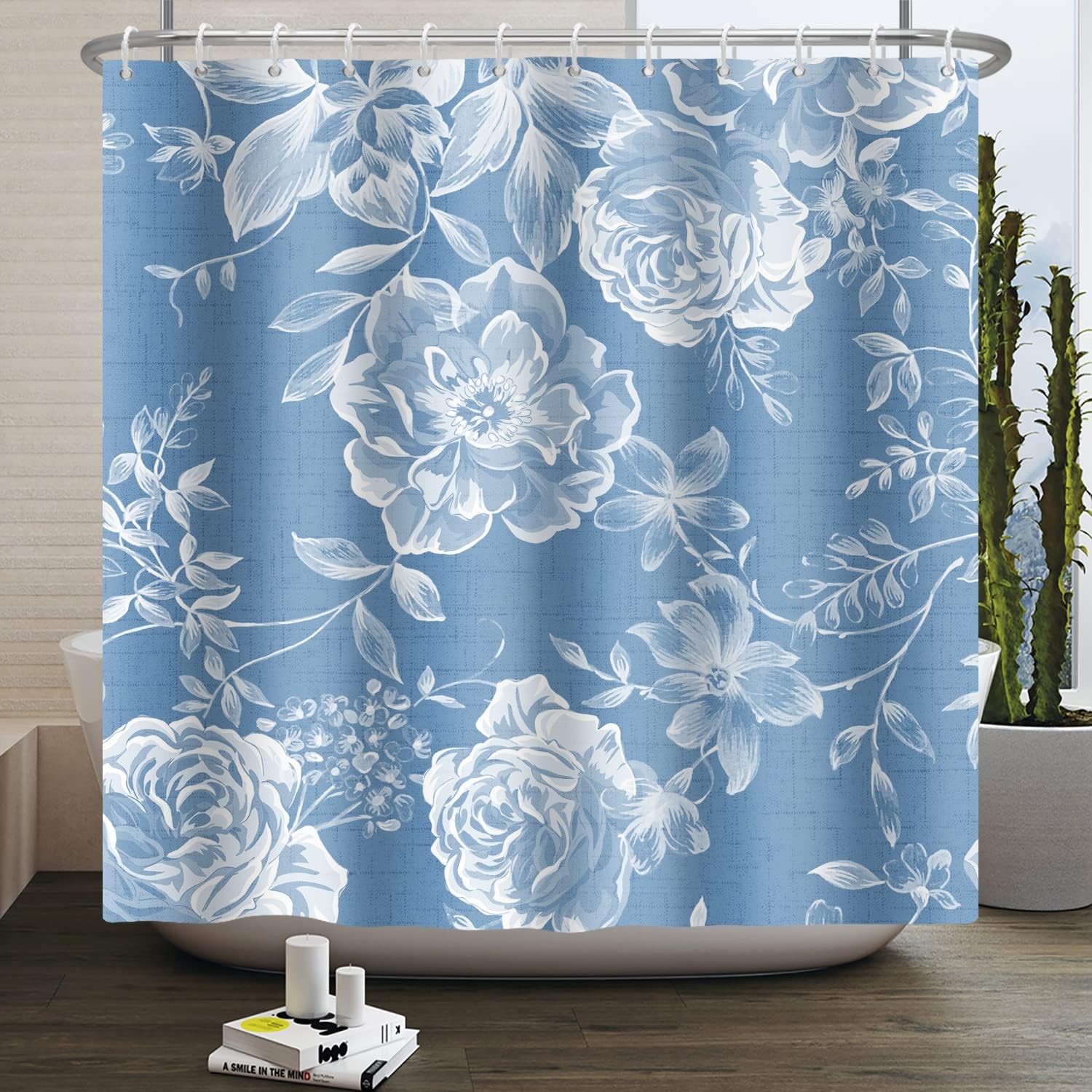 Blue Rustic Rose Peony Flower Retro Floral Renaiss Shower Curtain for Bathroom Decor