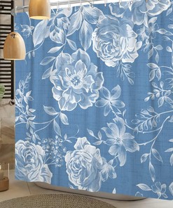Blue Rustic Rose Peony Flower Retro Floral Renaiss Shower Curtain for Bathroom Decor