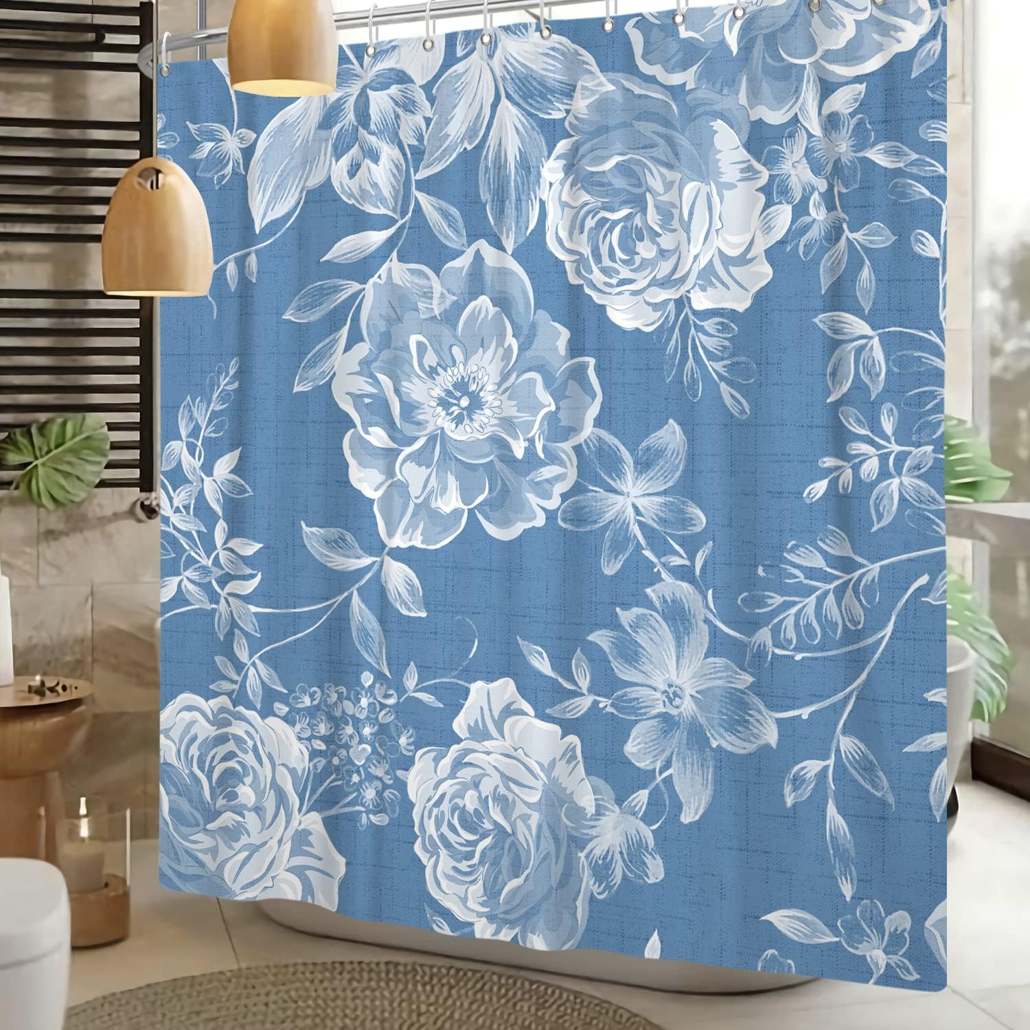 Blue Rustic Rose Peony Flower Retro Floral Renaiss Shower Curtain for Bathroom Decor