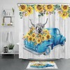 Blue Rustic Truck Highland Cow Sunflower Shower Curtain, Farmhouse Style For Bathroom Decor