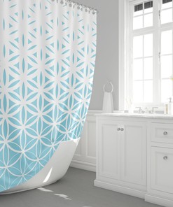 Blue Sacred Geometry Shower Curtain, Light Blue And White Design, Spiritual Bathroom Accessories