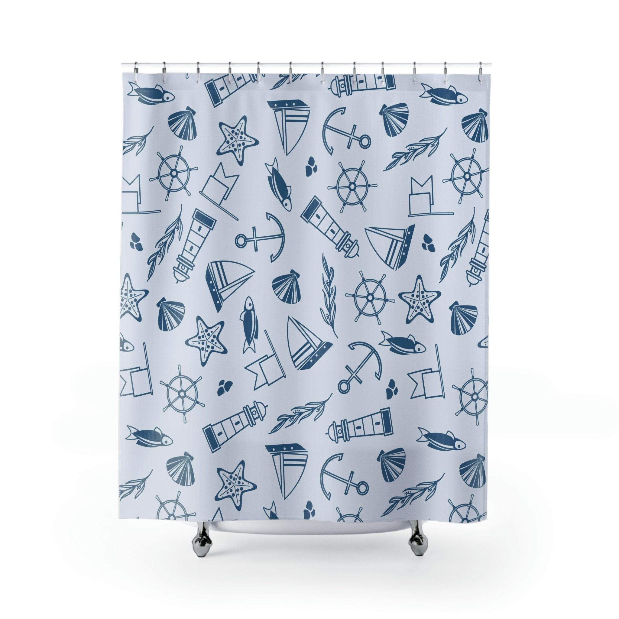 Blue Sailing Nautical Shower Curtain, Water-Resistant Fabric, Bathroom Decor - Image 2