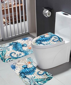 Blue Sea Bathroom Shower Curtain, Hippocampus Design with Nautical Accessories