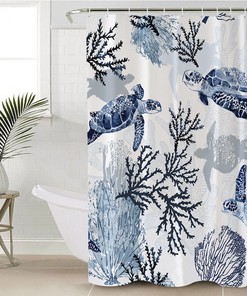 Blue Sea Turtle Shower Curtain for Coastal Bathroom Decor
