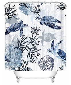 Blue Sea Turtle Shower Curtain for Coastal Bathroom Decor