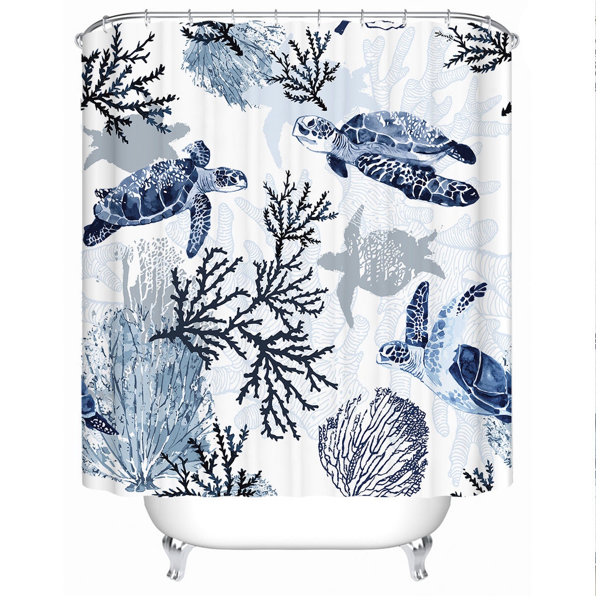 Blue Sea Turtle Shower Curtain for Coastal Bathroom Decor