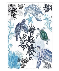 Blue Sea Turtle Small Shower Curtain, Water-Resistant Fabric, Bath Rv Camper