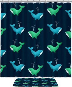 Blue Sea Whale Shower Curtain for Summer Beach Bathroom Decor 