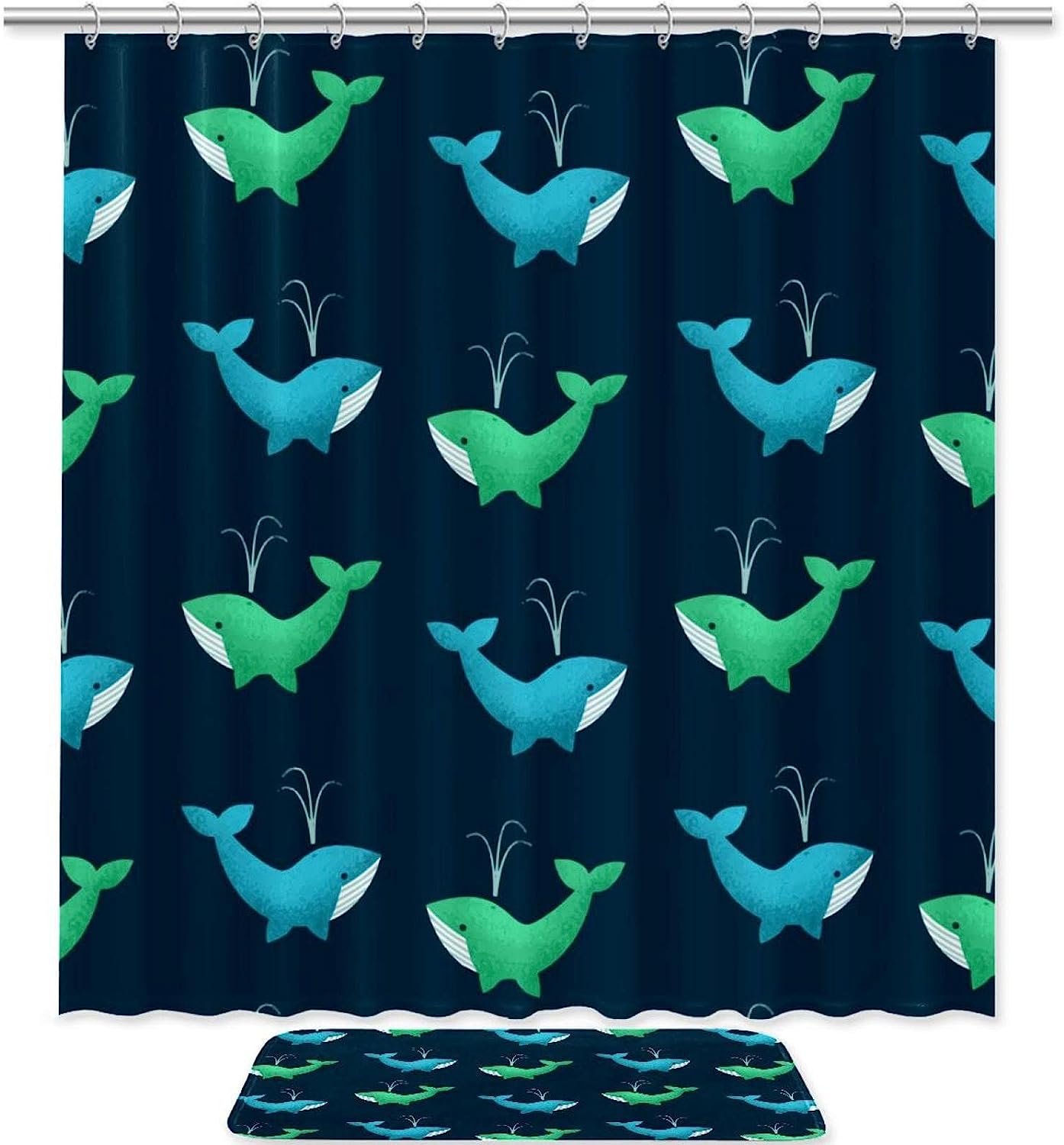 Blue Sea Whale Shower Curtain for Summer Beach Bathroom Decor