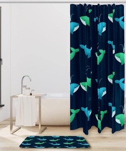 Blue Sea Whale Shower Curtain for Summer Beach Bathroom Decor