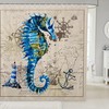 Blue Seahorse Shower Curtain with Nautical Prints for Kids Bath, Waterproof and Anchor Theme