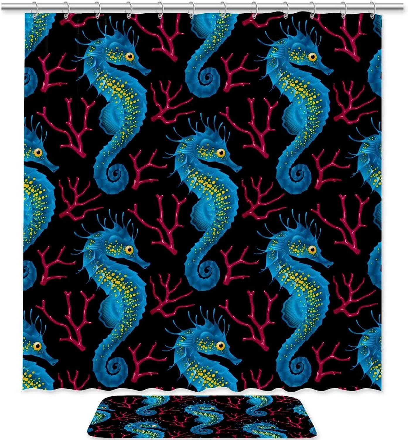 Blue Seahorse Waterproof Shower Curtain, Underwater Bathroom Curtain
