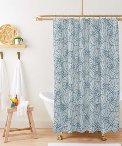Blue Seashell Shower Curtain, Ocean Sea Creature Beach Pattern Fabric Bathroom Curtain, Home Bathroom Decor