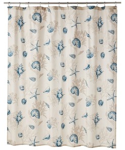 Blue Seashells Fabric Shower Curtain - Nautical and Coastal Decor for Your Bathroom. 