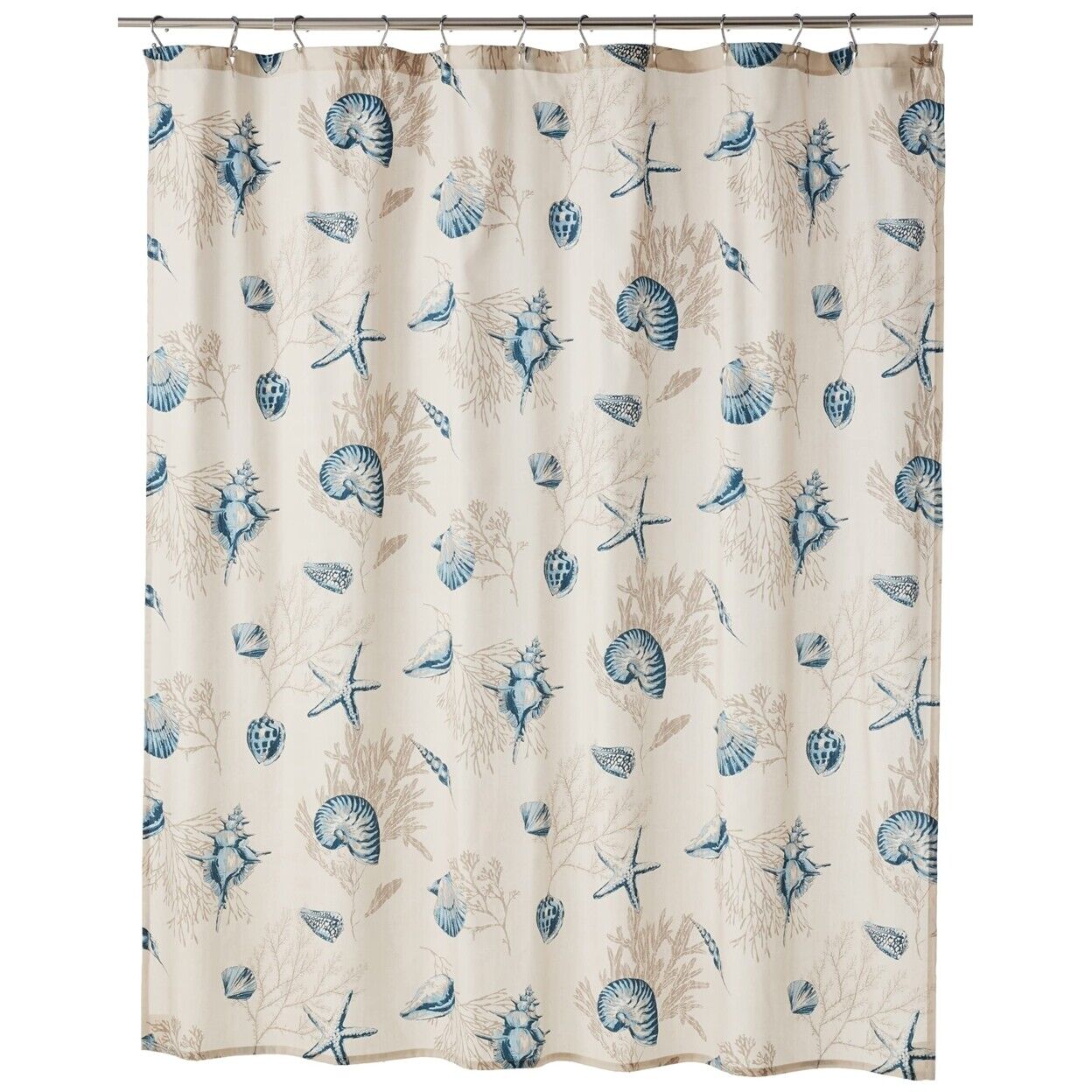 Blue Seashells Fabric Shower Curtain - Nautical and Coastal Decor for Your Bathroom.