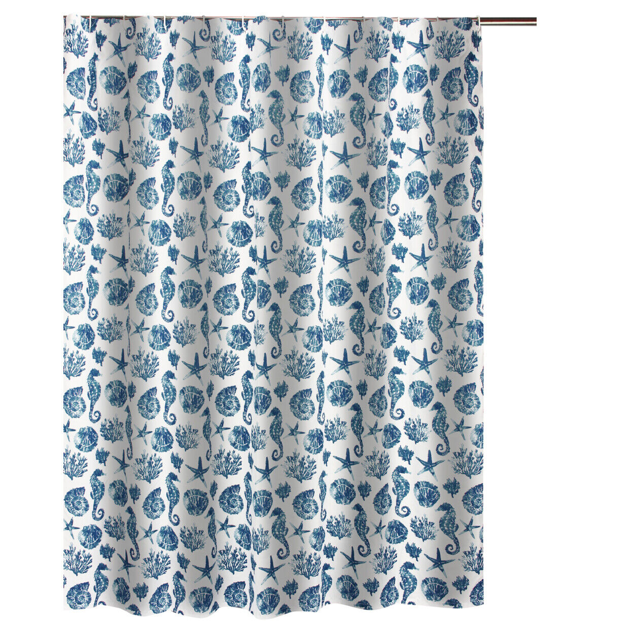 Blue Seashells Print Shower Curtain - Riga Microfiber Bathroom Decor
