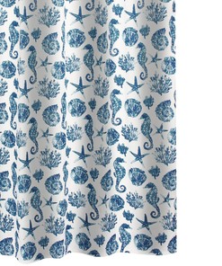 Blue Seashells Print Shower Curtain - Riga Microfiber Bathroom Decor